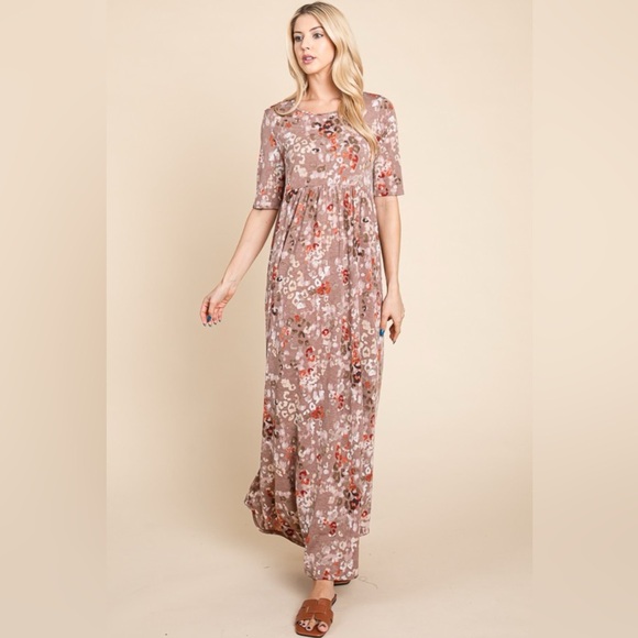 BOMBOM Printed Shirred Maxi Dress - Picture 1 of 4